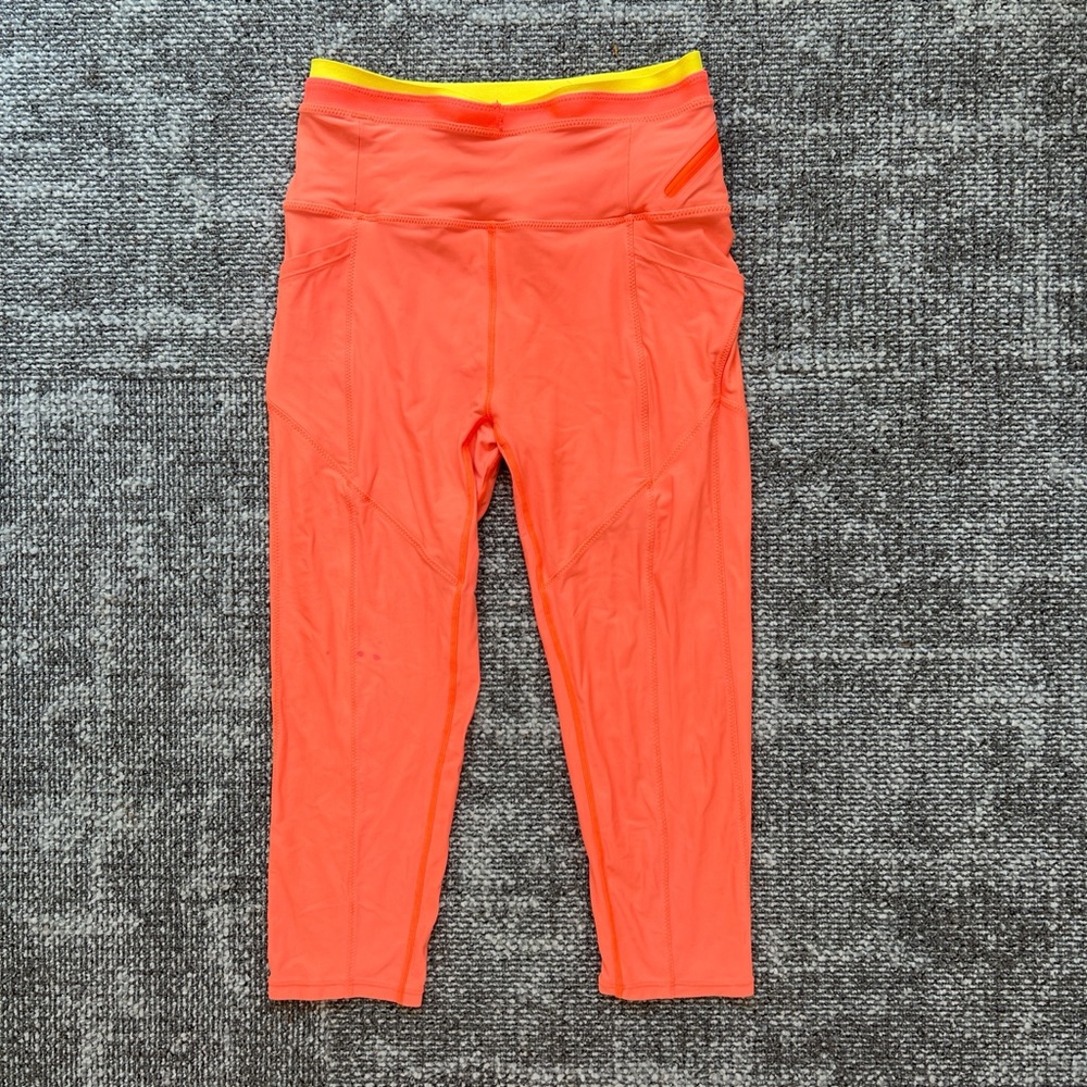 Free People Bright Orange Leggings with Yellow Trim